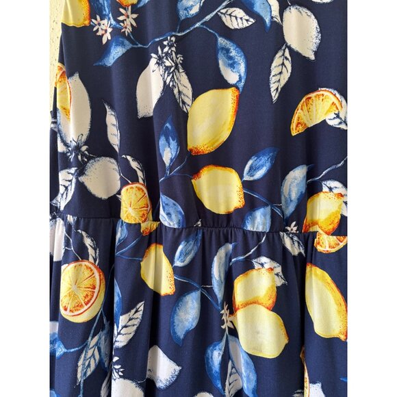 Soma Womens Navy Lemon Print Sleeveless Knit Maxi Dress With Side Pockets  L - Picture 12 of 14